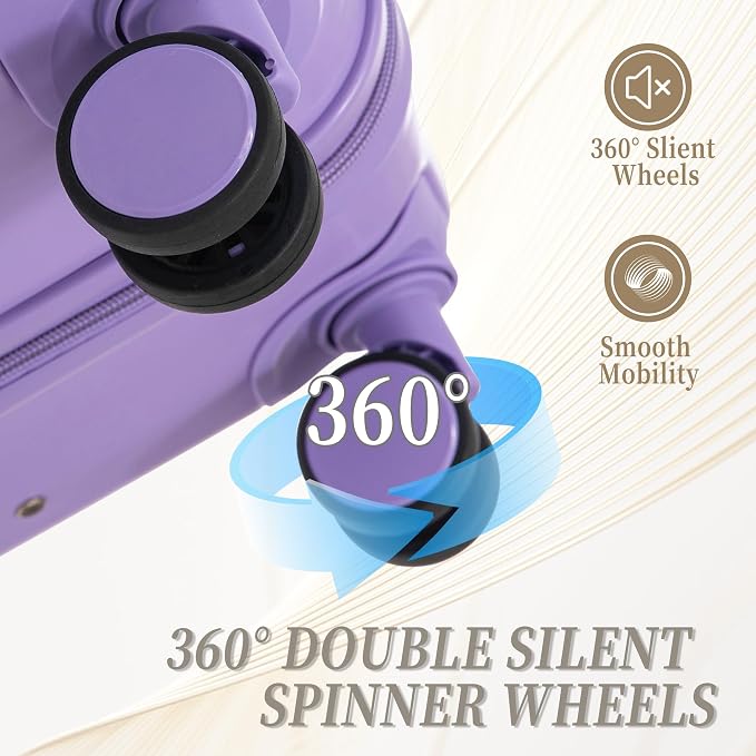 GDFStudio 20/24/28 Inch 3 Piece Luggage Set, ABS Hard Shell Spinner Suitcase with 360° Silent Wheels, Expandable Capacity,Combination Lock, Retractable Handle,Carry On & Checked Suitcases,Blue+Purple - Image 8
