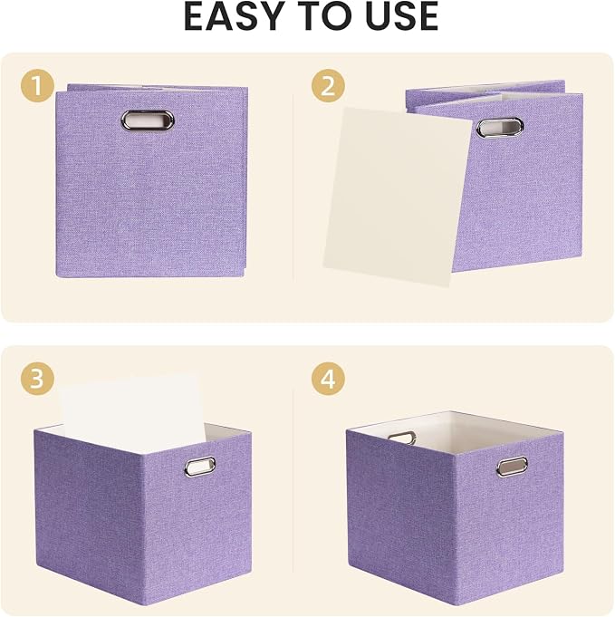 Posprica 3X Thicker Collapsible Storage Bins,13×15x13 Foldable Storage Cube Boxes Fabric Drawer for Closet Shelf Cabinet Bookcase, set of 4 (Purple) - Image 4