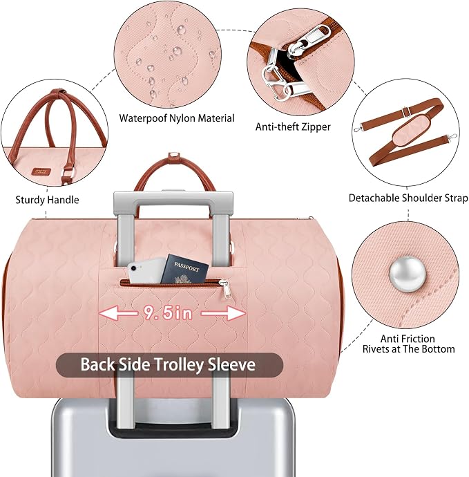 Garment Duffel Bag for Travel - ITIEZY Convertible Carry on Garment Duffel Travel Bag for Women Men Large Weekender Bag with Shoes Pouch 2 in 1 Hanging Suit Travel Duffel Bag 3pcs Set - Image 5
