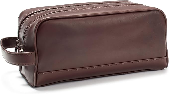 Leatherology Premium Mahogany Double Zip Toiletry Bag – Full-Grain Leather Men's Dopp Kit with Dual Compartments, Water-Resistant Lining & Top-Stitched Handle - Image 2