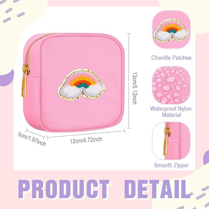 Sumind 12 Pcs Preppy Patch Makeup Bag Bulk Cute Mini Pouch Bag Gift Nylon Travel Cosmetic Toiletry Portable Organizer Storage Purse Small Zipper Pouch Daily Use Storage Purse for Women - Image 2