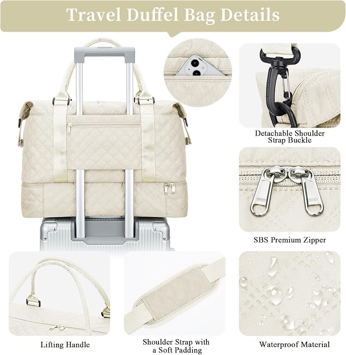 Weekender Bags for Women, Carry on Overnight Weekend Travel Duffel Bag with Shoes Compartment &Toiletry Bag, Personal Item Bag for Travel Business Trips Sport Hospital - Image 6