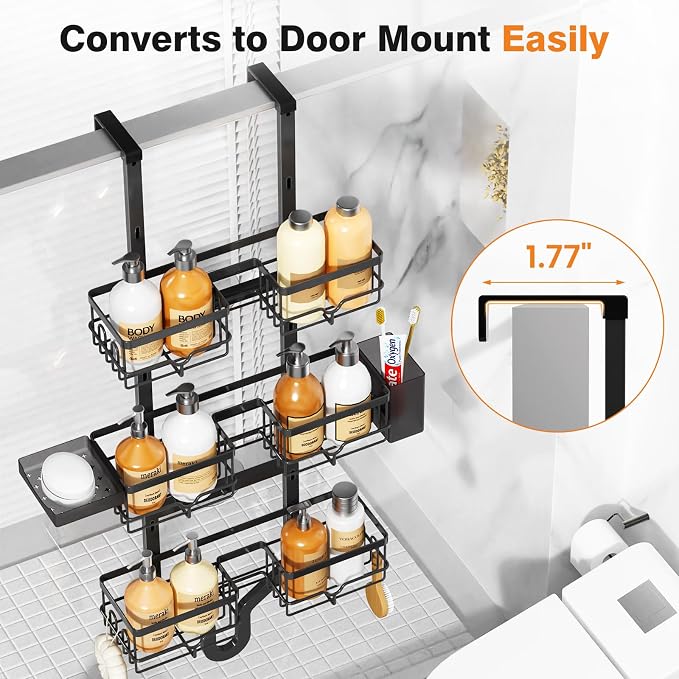 Vatex Shower Caddy Hanging Organizer, 3 Tier Adjustable Bathroom Shelves, Rustproof Over The Showerhead/Door Hanging Shelf for Inside Shower - No Drilling Shower Rack Bath Storage With Soap Holder - Image 2
