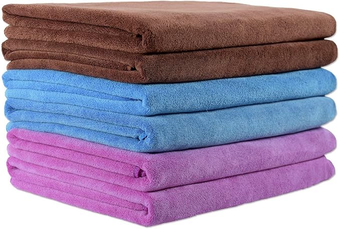 JML Microfiber Towels, Bath Towel Sets (6 Pack, 27" x 55") - Extra Absorbent, Fast Drying, Multipurpose for Bath, Swimming, Fitness, Sports, Yoga, Violet/Coffee/Blue by JML