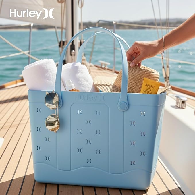 Hurley Rubber Tote Bag - Beach Bags Waterproof Sandproof, Easy-Clean Freestanding EVA Plastic, Hose-Clean, Sizes 16"-19" - Image 3