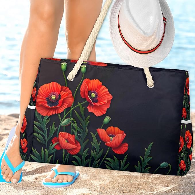 Large Beach Bag with Zipper Beach Bags for Women Water Resistant Swim Pool Bag - Image 2