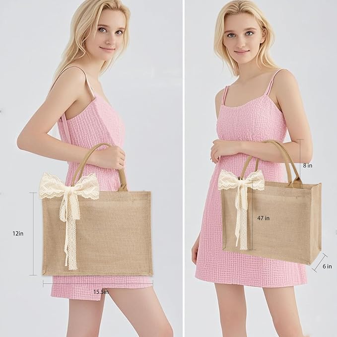Burlap Tote Bag Set with Ribbon, Reusable Blank Water Resistant Grocery Bags - Image 9