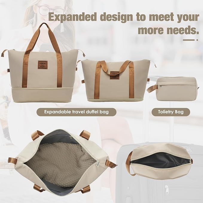 Merax Softside Luggage Set Lightweight 3 Piece Suitcase with Duffel Bag | Expandable Upright Travel Spinner Luggage 22" 26" 30",Khaki - Image 5