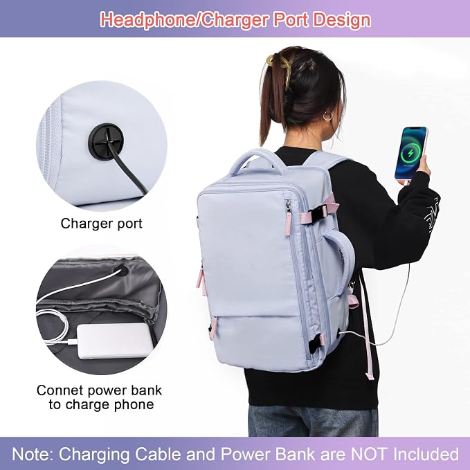 Sinaliy Carry on Backpack, Waterproof 17 Inch Laptop Backpack for Women, Flight Approved Backpack for Travel, College, Work | Waterproof Large Expandable College Bookbag, as Person Item Flight Approved with Anti Theft Pocket and Wet Pocket, Purple - Image 8