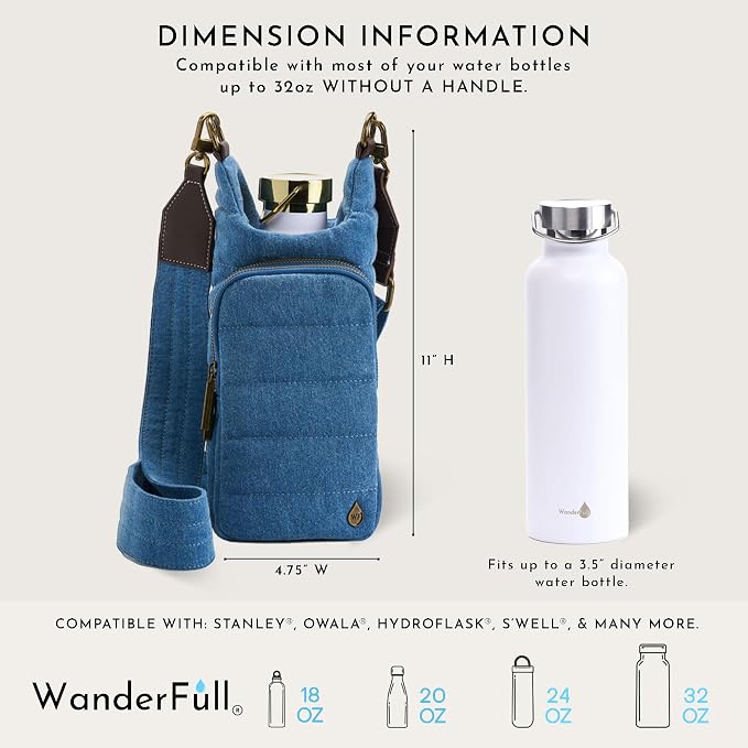 WanderFull® Original HydroBag®, Fits Up to 32 oz Water Bottle Holder with Strap, Gift for Women, Hands-Free Crossbody, Water Bottle Carrier Bag with Phone Pocket - Image 3