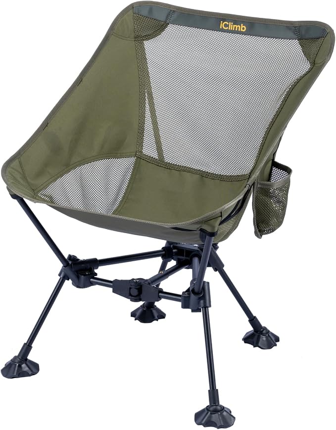 iClimb Ultralight Compact Camping Folding Beach Chair with Anti-Sinking Large Feet and Back Support Webbing (Green - Triangular Frame - 2PC) by iClimb