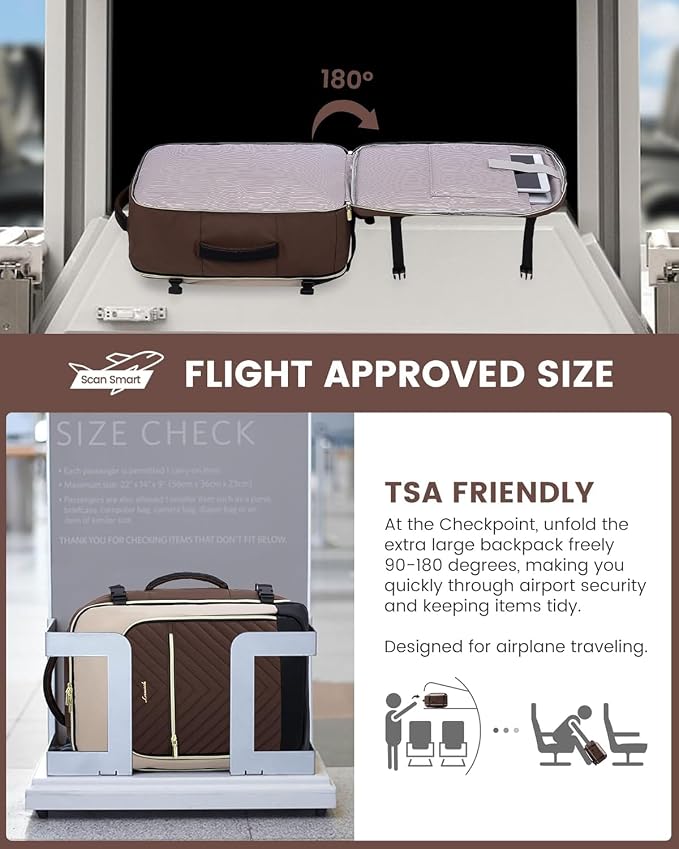 LOVEVOOK Large Travel Backpack for Women, TSA Carry on Backpack for Airplanes, 40L Personal Item Travel Bag for Women fits 17" Laptop,Waterproof Carry on Bag Airplane Approved with 3 Packing Cubes - Image 5