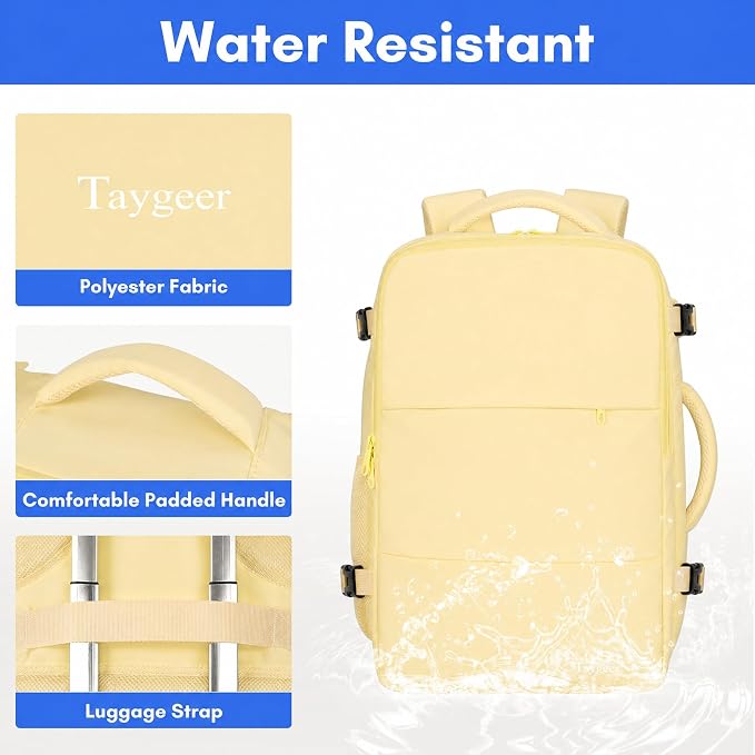 Taygeer 35L Personal Item Travel Backpack for Women, Carry on Backpack | Airline Approved Travel Bag, Laptop Bag with Water Bottle Pocket & Shoe Pouch, Mochila for College Weekender, Beige Yellow - Image 7