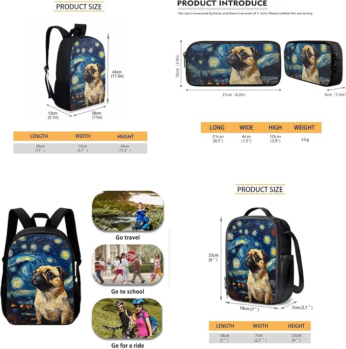 Mumeson Starry Night Dog Middle School 3 Piece Backpack Set with Lunch Box Pencil Case Set for Boys Girls Large Capacity Travel Daypack Rucksack Back to School - Image 5