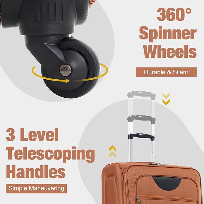 Merax Softside Luggage Set Softshell Lightweight 3 Piece Spinner Suitcase | Travel Suitase with TSA Lock Spinner Wheels Lightweight Upright Luggage,Orange - Image 5