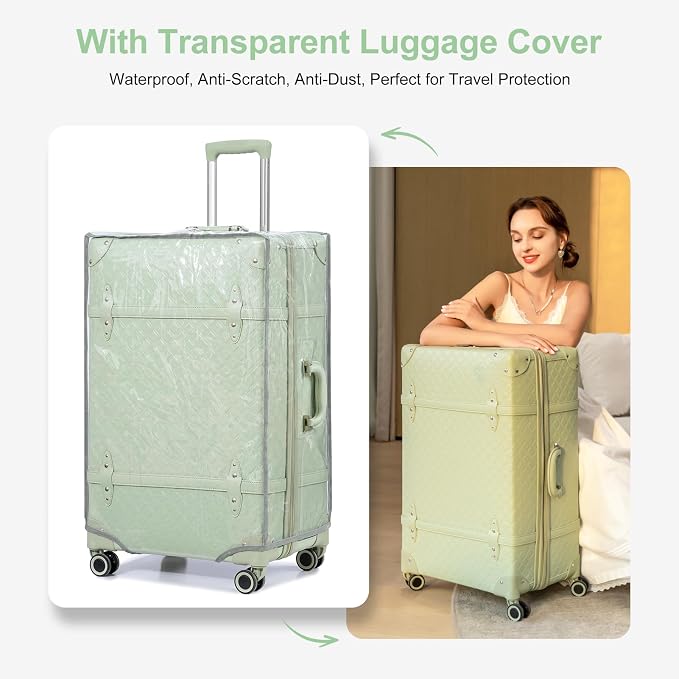 NZBZ Vintage Luggage Sets for Women Retro Suitcase Cute Vintage Expandable Luggage (Green, 20inch & 24inch & 28inch) - Image 9