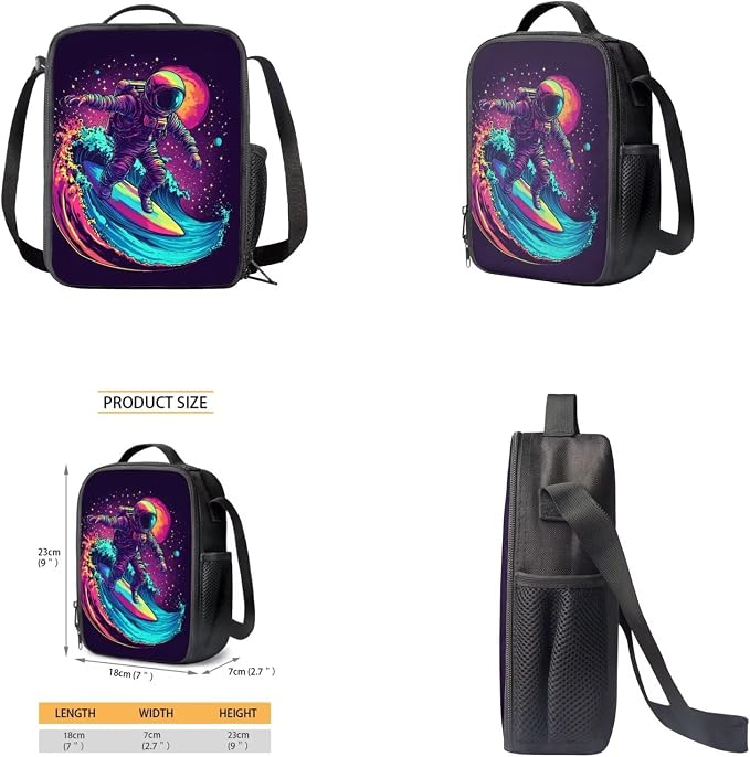 Purple Astronaut Middle School Backpack for Boys with Lunch Box Lightweight Fashion Daypack with Water Bottle Sleeve and Pencil Case Back to School Gifts for Students - Image 4