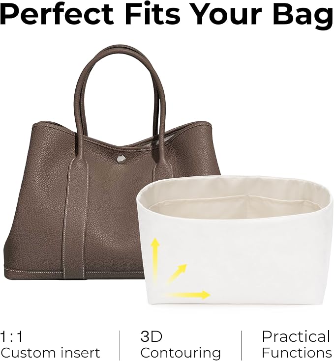 Tote Bag Organizer Insert for HERMES Garden Party 36 Handbag,Custom Fit Inside Premium Craie Lightweight WaterResistant Purse Insert with Cup Holder Accessories - Image 3