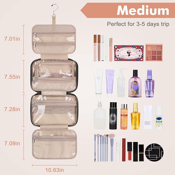 Wedama Toiletry Bag for Women, Medium Cosmetic Travel Bag, Hanging Toiletry Bag for Bathroom, Thickened PVC Waterproof Makeup Bag, Toiletries Bag for Travel Business Trips and Camping, Black - Image 2