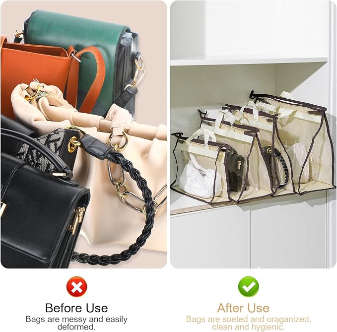 16 Pack Clear Handbag Storage Organizer with 16 Stainless Steel S-Hooks, 4 Assorted Sizes, Anti-Dust Moisture-Proof Purse Storage Bags with Zipper and Handle for Closet Hanging, Wallet Dust Cover Set - Image 5