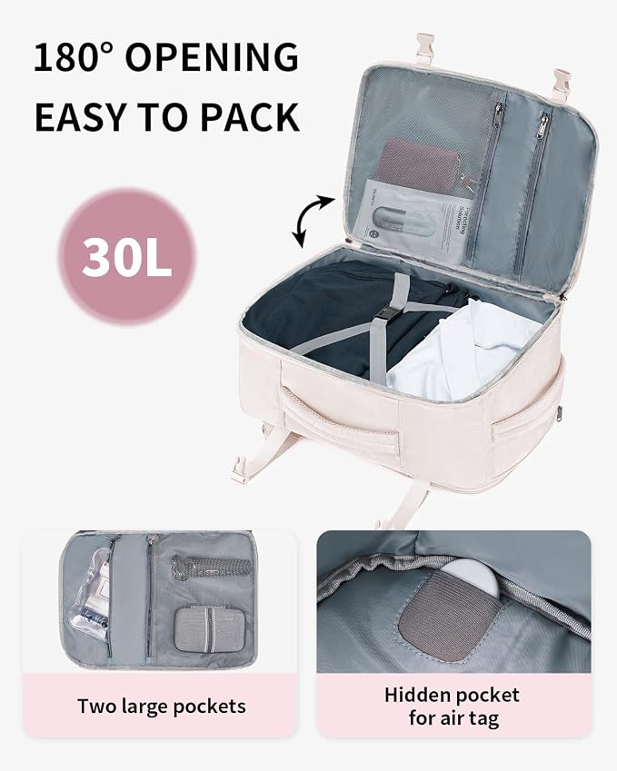 ECOHUB Travel Backpack for Women, 18x14x8 Frontier Airlines Personal Item Bag with Clear Toiletry Bag, Laptop Carry on Backpack with USB Port, Airline Approved Under Seat 14 Pockets 30L, Beige - Image 4