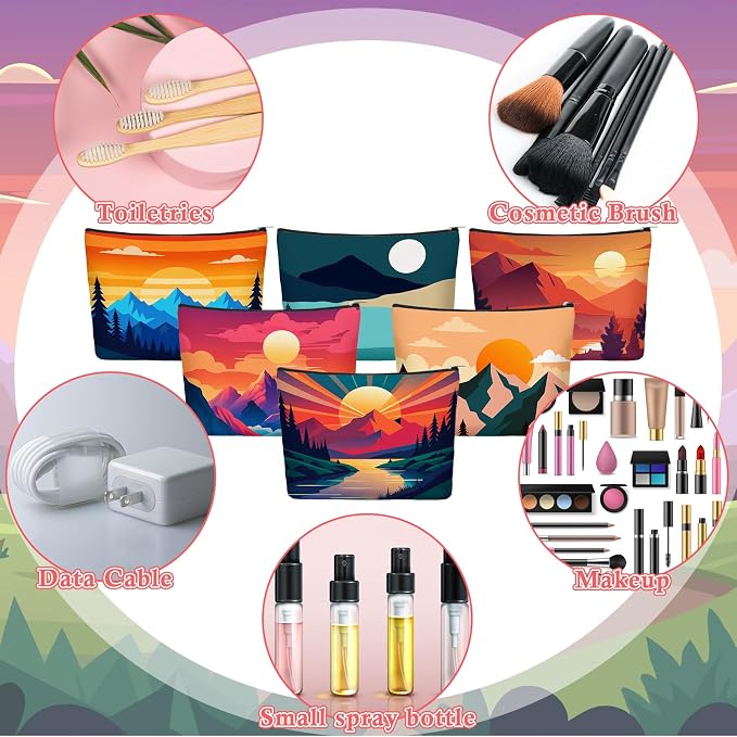 Sweetude 36 Pcs Mountain Makeup Bag Bulk Colorado Gifts Portable Travel Cosmetic Bags with Zipper Waterproof Portable Roomy Travel Toiletry Organizer Storage Beauty Pouch for Women Mountain Gifts - Image 4