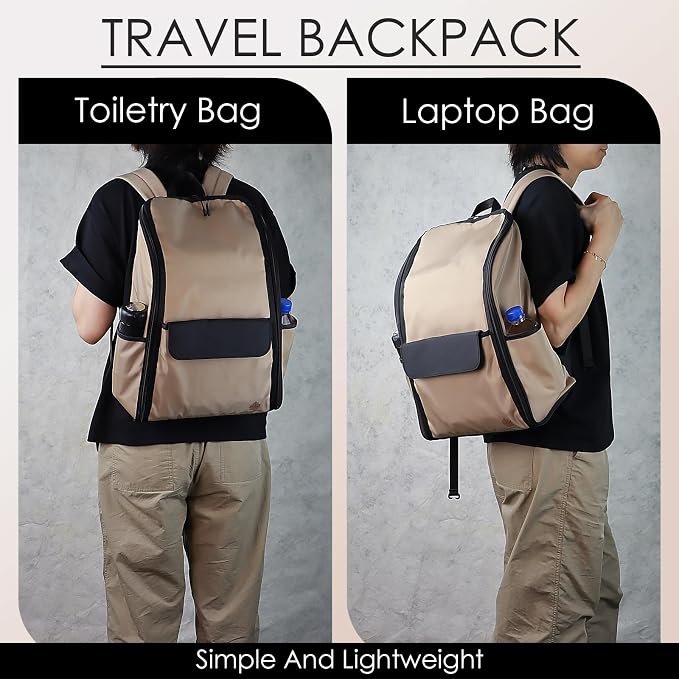 Travel Laptop Backpack Large Hanging Toiletry Organizer Water-Repellent Hygiene Bag (Khaki+) - Image 4
