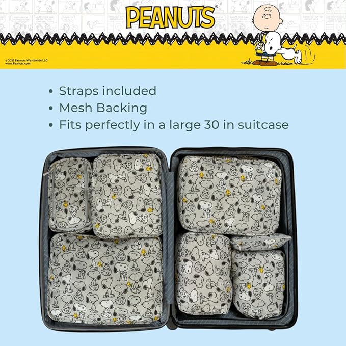 Peanuts Snoopy Beauty 7 Piece Soft Storage Organization Packing Cubes Travel Set (Officially Licensed Product) By Franco Collectibles - Image 5