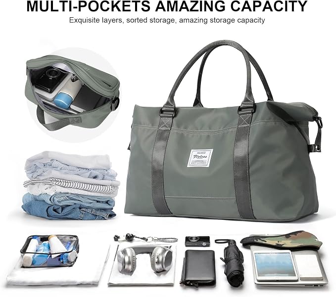 Travel Duffel Bag, Carry On Overnight Weekender Bags for Women | Travel Bag with Wet Pocket & Trolley Sleeve, For Spirit Airlines 18x14x8 Personal Item Bag - Image 2