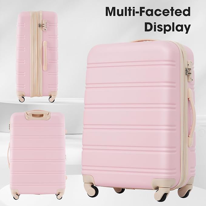Merax 3 Piece Luggage Set,Hardside Suitcase Set,Expandable Luggage with TSA Lock,Lightweight Durable Travel Carry on Suitcase with Wheels 20+24+28 inch(White Pink) - Image 8
