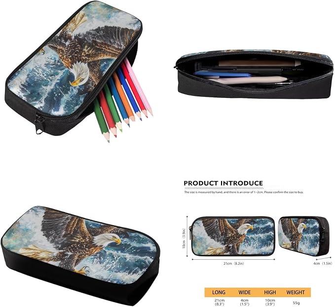 17 Inch Animal Print School Backpack And Lunch Box Set for Kids Lightweight Aesthetic Bald Eagle Backpack for Boys Girls Sturdy School Bag with Insulated Lunchbox Pencil Case Student Bookbag - Image 6