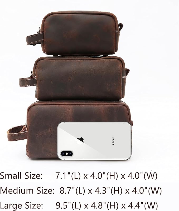 Genuine Leather Toiletry Bag for Men Travel Shaving Dopp Kit-Large Cosmetic Bags Toiletries Bathroom Organizer - Image 3