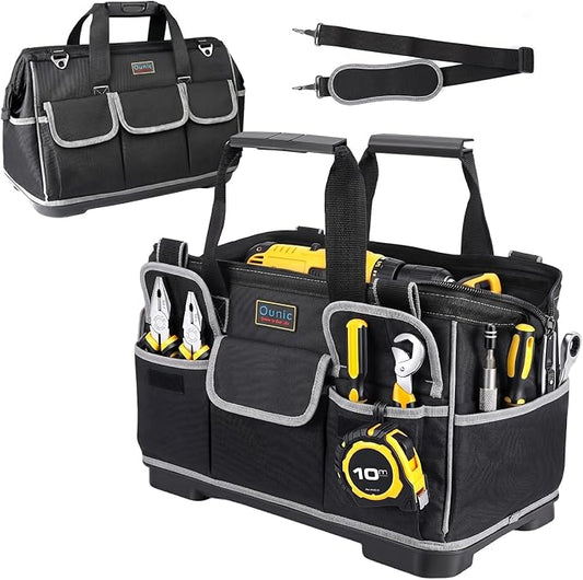 Tool Bag, Ounic 18 Inch Large Tool Tote Bag Heavy Duty With Waterproof Molded Base, Wide Mouth Tool Box Organizer with Adjustable Shoulder Strap for Electrician Mechanic Craftsman Plumbers(Black) by Ounic