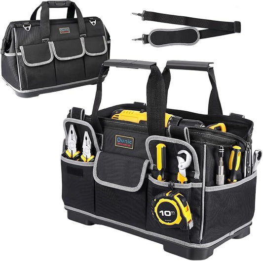 Tool Bag, Ounic 20 Inch Large Tool Tote Bag Heavy Duty With Waterproof Molded Base, Wide Mouth Tool Box Organizer with Adjustable Shoulder Strap for Electrician Mechanic Craftsman Plumbers(Black) by Ounic