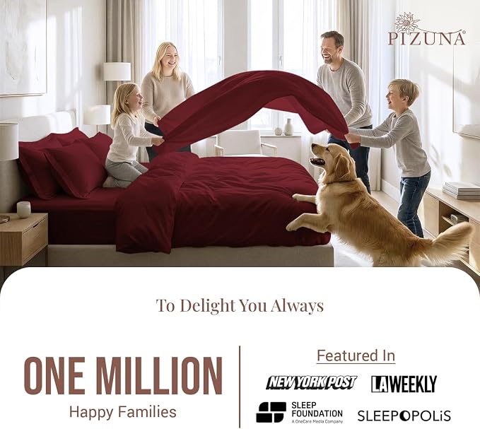 Pizuna Pure 100% Long-Staple Cotton Duvet Cover + Sheet Set Queen, Luxurious 400 Thread Count Long Staple Cotton, Soft Sateen Weave Bedding Set (Rio Red) - Image 2