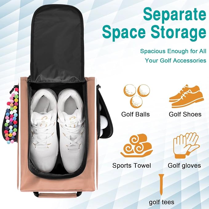 Wolt |Golf Shoe Bag for Travel- Zippered Shoes Carrier Bags with Ventilation & Double Outside Accessory Pocket for Socks, Tees, Golf Balls, Etc. for Women and Men (LightPink) - Image 4
