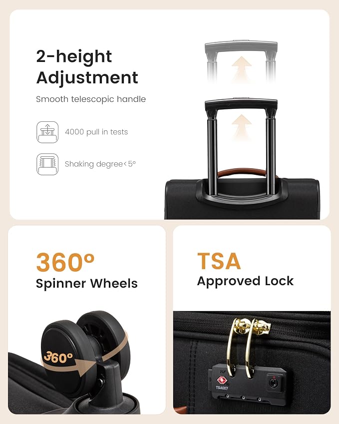 LOVEVOOK Carry on Luggage 22x14x9 Airline Approved with Garment Folder, 22 Inch Large Rolling Suitcase, Spinner Wheels & TSA Lock, Softside Lightweight Underseat Carryon Luggage for Women Travel - Image 5