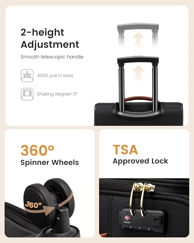 LOVEVOOK Luggage Set 2 Piece, Carry on Luggage Airline Approved, 22 & 26.5 Inch Large Rolling Suitcase with Garment Bag, Lightweight Underseat Carryon Luggage for Women Travel with TSA Lock - Image 5