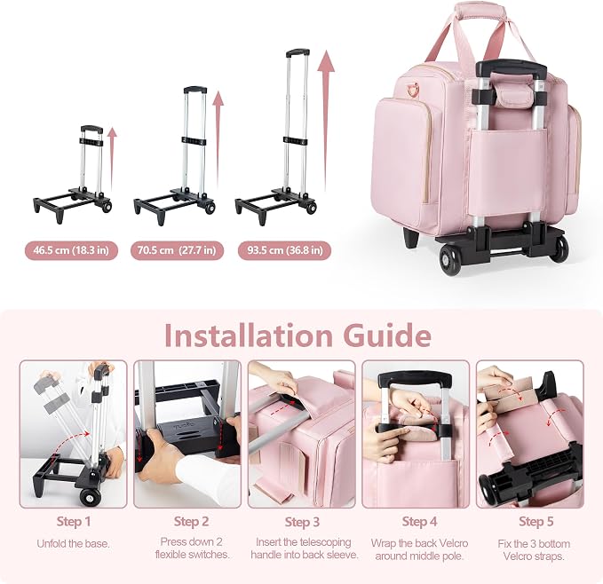 Rolling Makeup Case, Professional Makeup Train Case with Wheels | Makeup Artist Travel Bag with 4 Removable Bags, Professional Train Case with Adjustable Handle & Strap, Brush Storage Section - Image 5