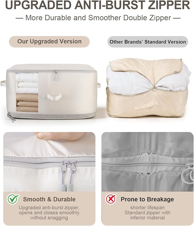 Comforter Storage Bag - 3-Layer 2-Pack Self Compression Organizer, Closet Organizers and Storage, Under Bed Space Saver, Blanket Organizer for Bedding, Pillow, Sheet, Clothes, Nursery Use - Image 4
