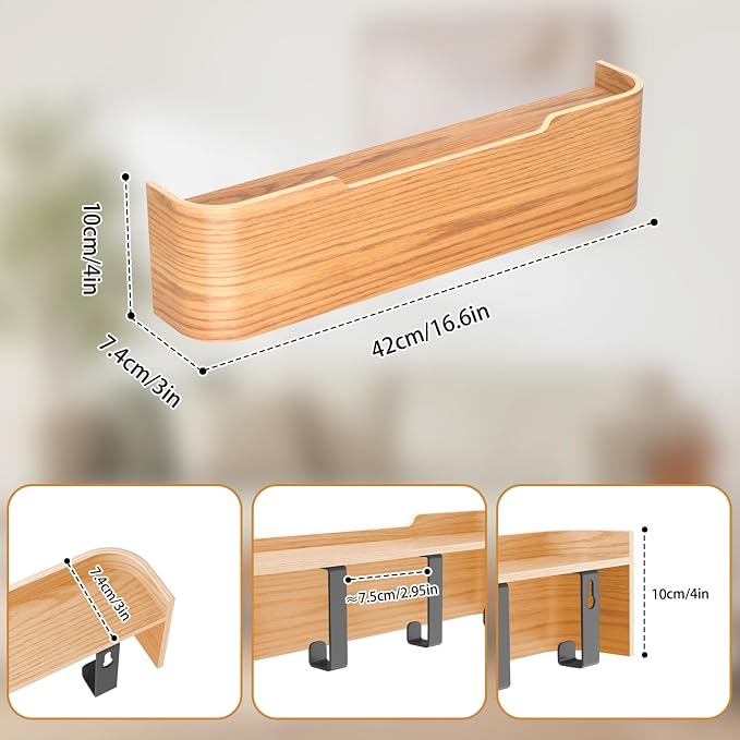 Wall Mounted Coat Rack with Shelf, Wooden Entryway Organizer with Hidden Metal Hooks for Hanging Coats Bags Keys, Modern Floating Shelf for Hallway Bathroom - Image 2