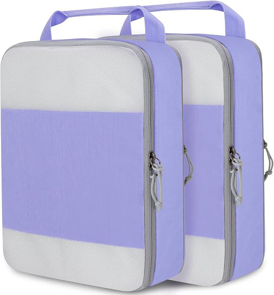 Extra Large Compression Packing Cubes, 2 Set Compression bags for Travel Packing Organizer, Expandable Compression Cubes for Travel, Purple Mesh by CALACH