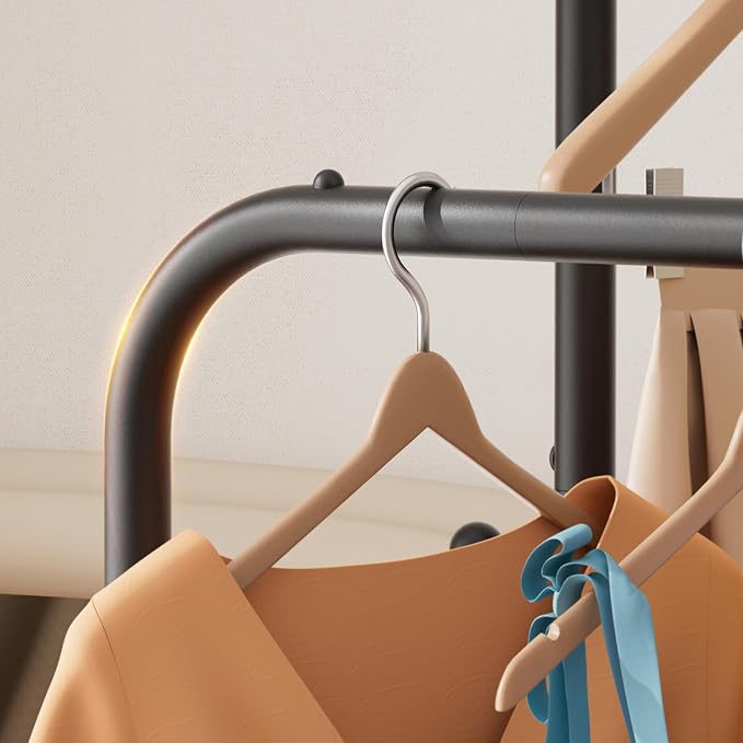 SINGAYE Wardrobe Standing Closet Clothing Rack With Shelf Hanging Clothes | Wardrobe Open Compact Small Metal Garment Hanger Stand Alone Free Standing Black Closet Rack Storage Organizer Heavy Duty - Image 8