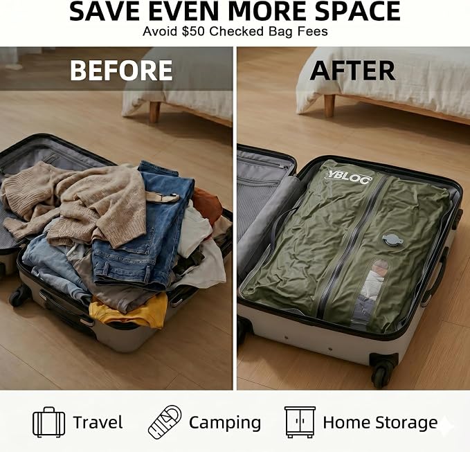 YBLOC Vacuum Bags for Travel - 1-Pack 19L Reusable Compression Bag, Space Saver, (Up to 60% for Bulky Items),IP67 Waterproof TPU for Carry-On Suitcase & Backpack, Seasonal Storage(Without pump) - Image 6