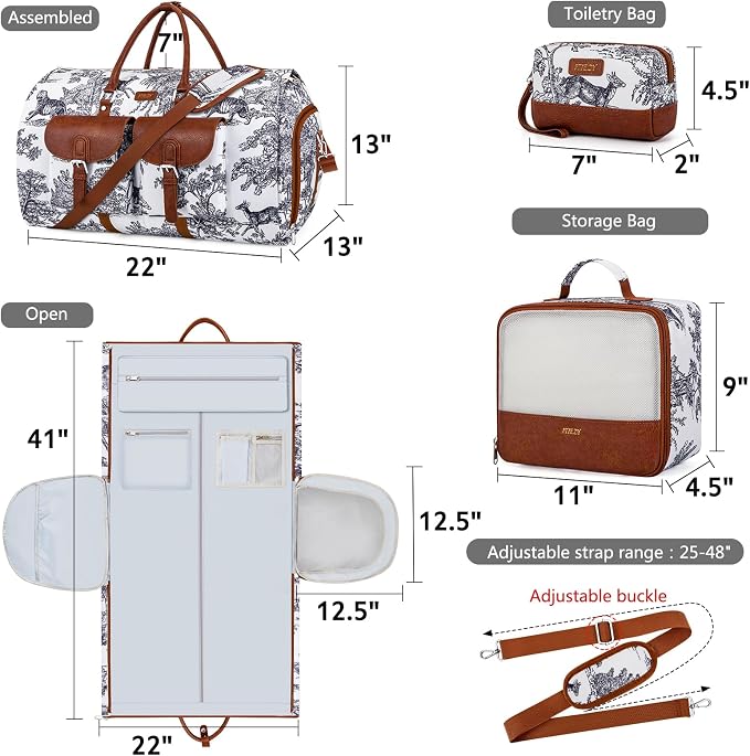 Garment Duffel Bag for Travel - Convertible Carry on Garment Duffel Travel Bag for Women Men Large Weekender Bag with Shoes Pouch 2 in 1 Hanging Suit Travel Duffel Bag 3pcs Set - Image 6