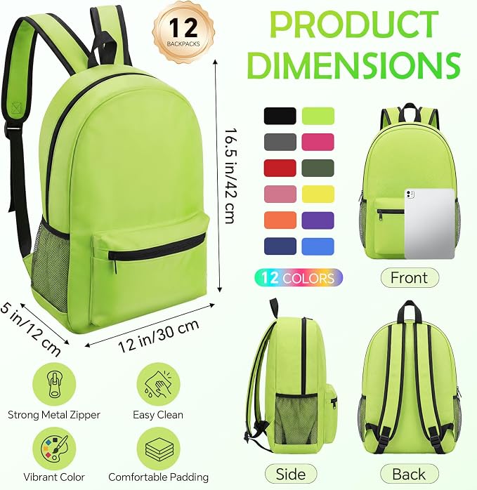 24 Pcs 17" Backpack and Lunch Bag Set, Bulk Backpacks Reusable Insulated Lunch Pouches for Office, Summer Camping, Travel, Gym, Corporate Events, Homeless Donation, 12 Assorted Colors - Image 3