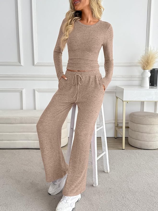 LILLUSORY Womens 2 Piece Matching Lounge Sets 2026 Fall Fashion Outfits | Long Sleeve Top & Drawstring Wide Leg Pants with Pockets, Workout Gym Comfort Sweat Suit, Travel Airport Vacation Clothing - Image 3