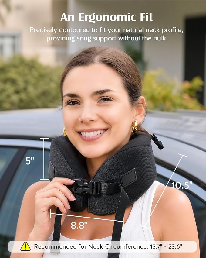 YFONG Travel Pillow for Long Flights, Patented 360° Ergonomic Sleeper Hold Head Support System with Memory Foam Neck Pillow & 3D Sleep Mask, Prevent Head Bobbing for Airplane & Road Trip, Black - Image 8