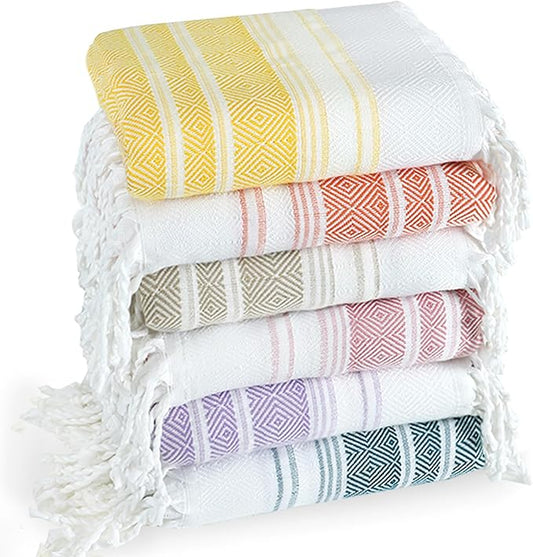 6 Pack Cotton Turkish Beach Towel Lightweight Thin Travel Vacation Essentials Oversized XL Towels Set for Pool Swim Bath Camping Cruise Accessories Absorbent Quick Dry Sand Free Bulk clearance Blanket