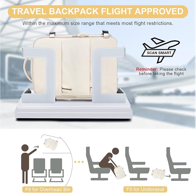 coofay Large Travel Backpack Carry on Flight Approved Mochila De Viaje Personal Item Backpack for Airlines Frontier Airlines Personal Item Bag Large Backpack for Travel Backpacks for Men Women Beige - Image 2